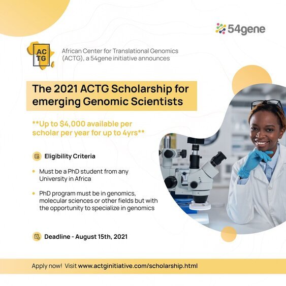 African Center for Translational Genomics (ACTG) 2021 Academic Scholarship for emerging genomic scientists