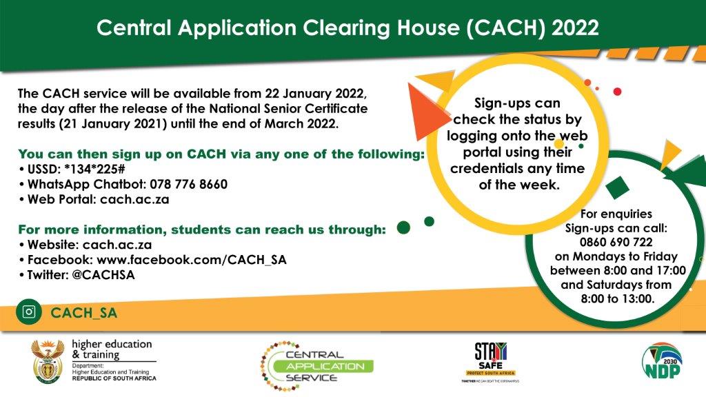 Central Application Clearing House (CACH) 2022 CACH Application 2022 and Status Check for Grade 12 SA Youths