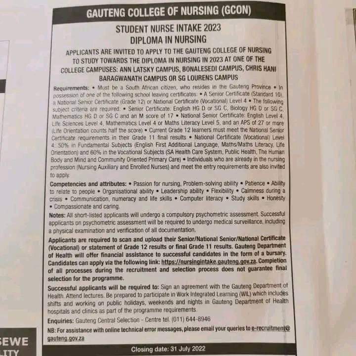 www.gautengonline.gov.za nursing application forms For 2023
