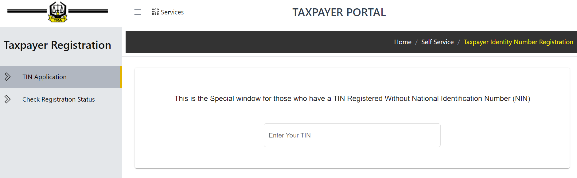 TRA Online TIN Service (OTS) | Online TIN Registration