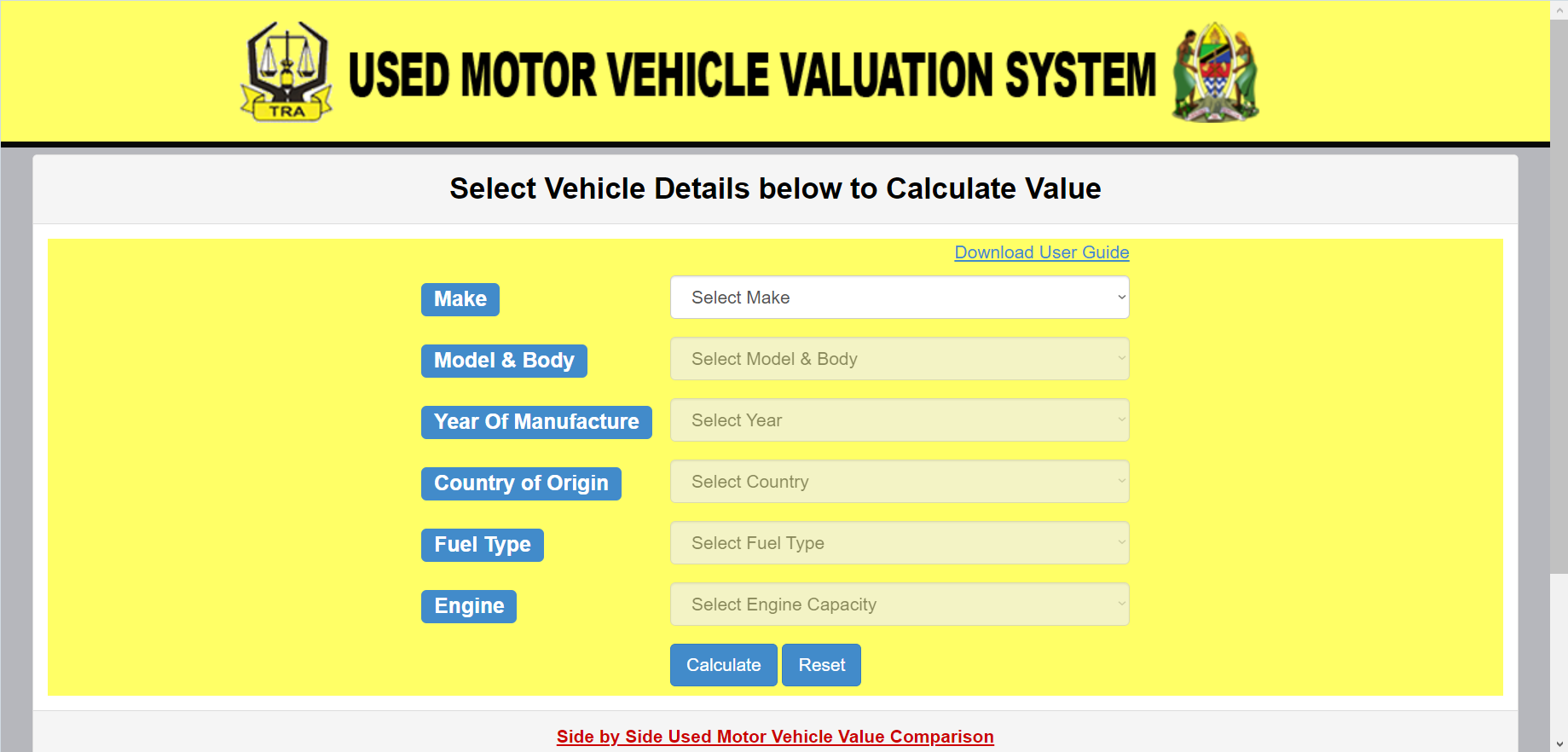 TRA Calculator 2023 - Used Motor Vehicle Valuation System TRA