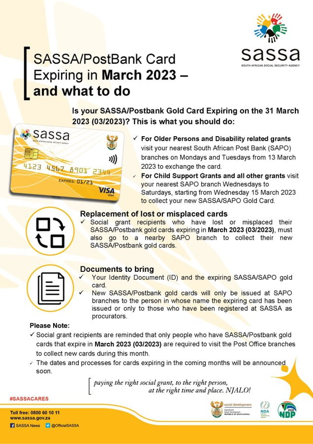 Is your SASSA/Postbank Gold Card Expiring on the 31 March 2023 (03/2023)? This is what you should do