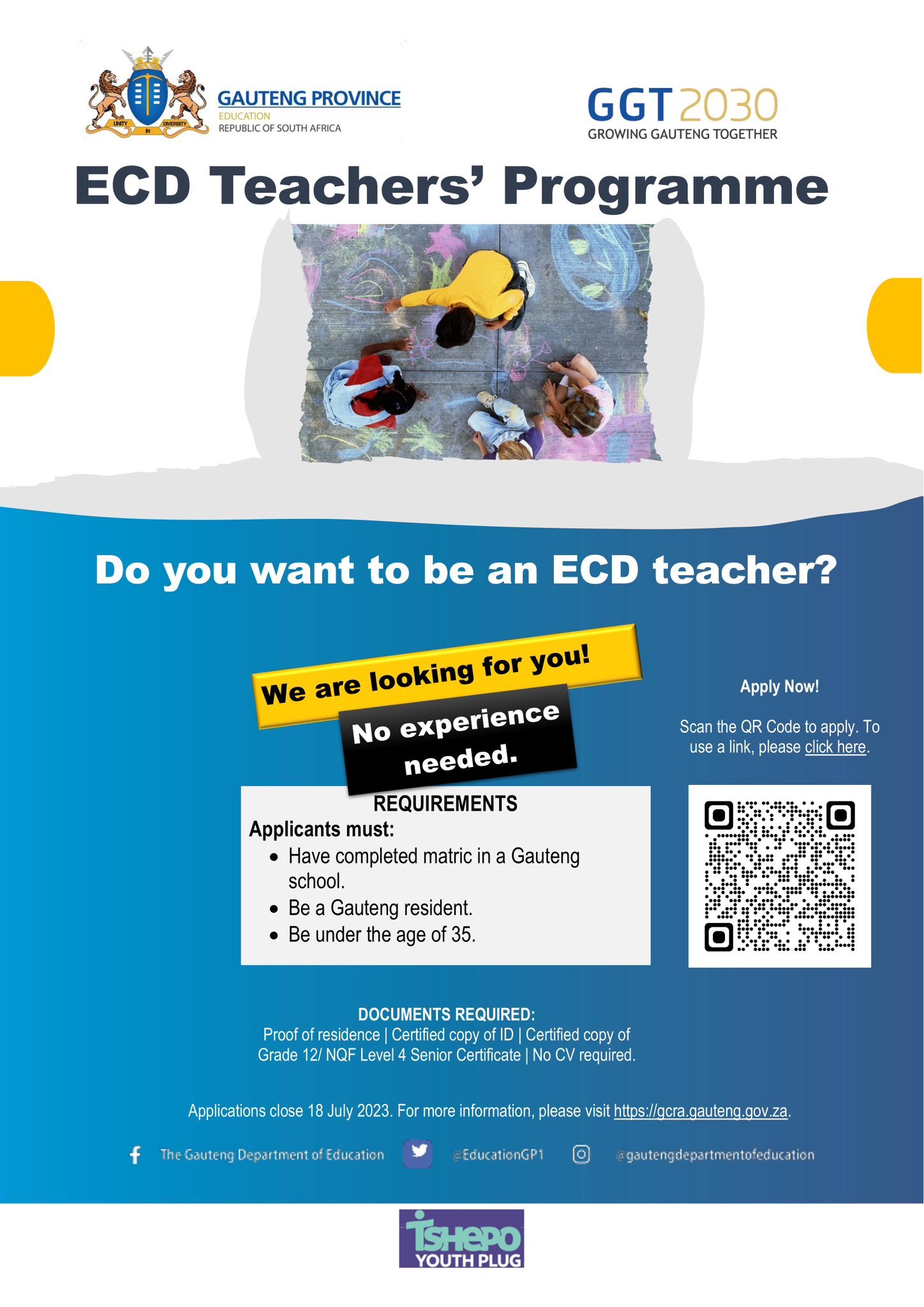 ECD Teachers Programme Application Link Form (https//gcra.gauteng.gov.za)