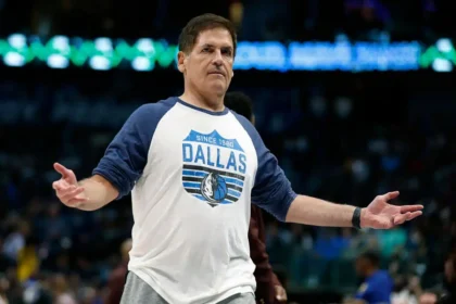Dallas Mavericks owner Mark Cuban reacts during a timeout in the game against the Golden State Warriors at American Airlines Center on March 22, 2023 in Dallas, Texas. (Photo by Tim Heitman/Getty Images)