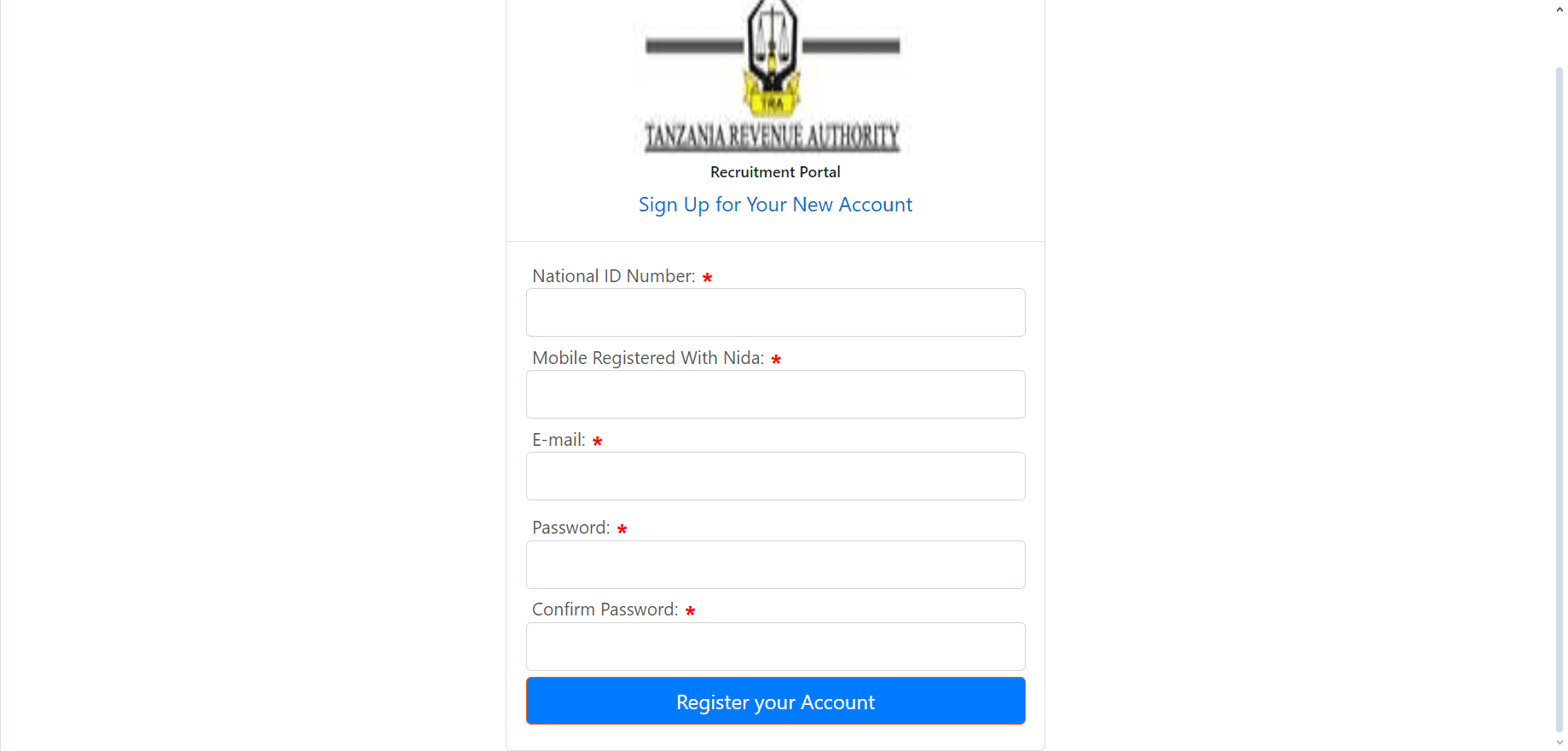 TRA Recruitment Portal Login And Register