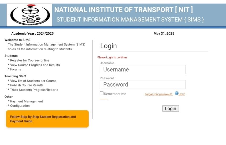 SIMS NIT Results Login