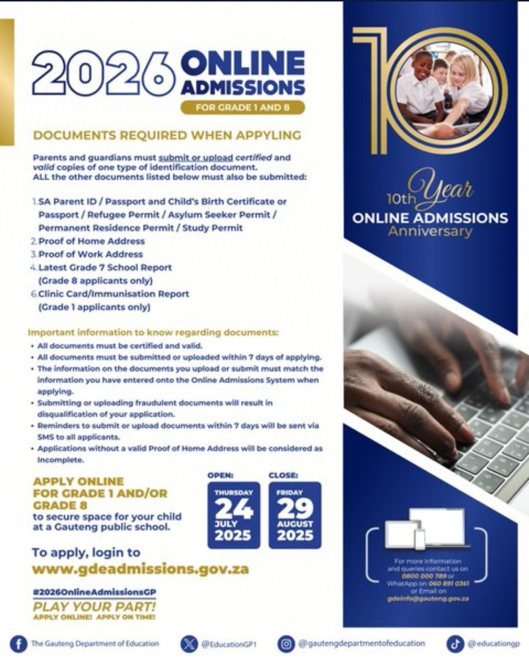 Documents Needed for Gauteng Grade 1 & 8 Applications 2025/2026