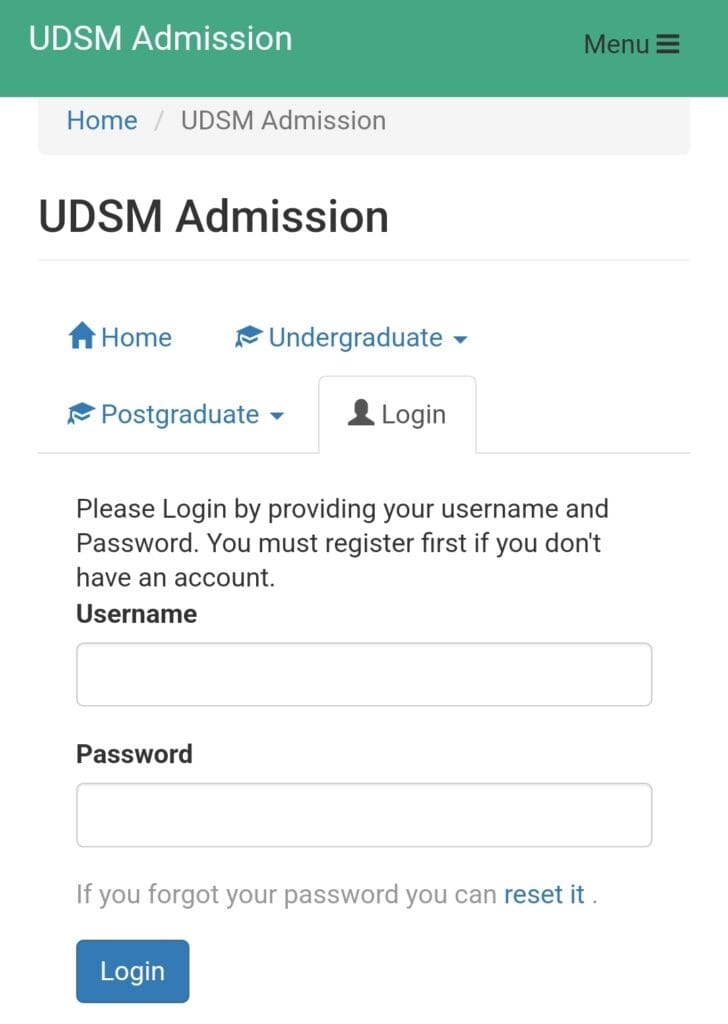 UDSM Online Application System 2025/2026