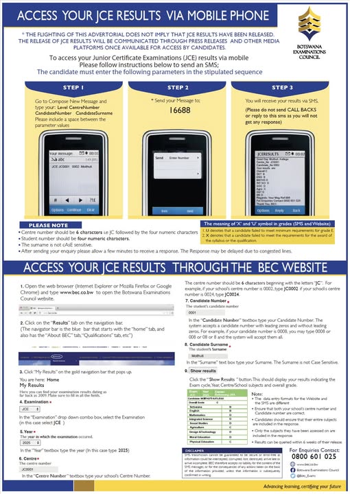 Botswana JCE Results 2025/2026