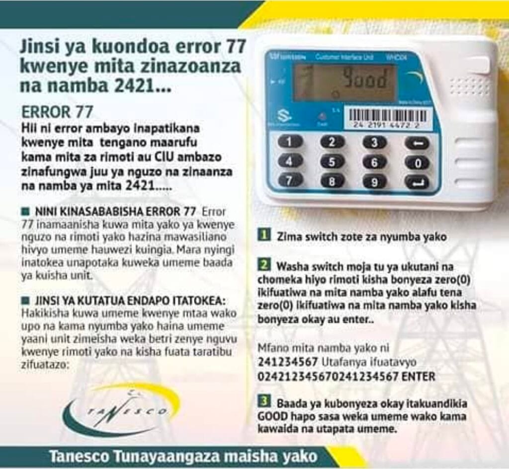 Jinsi ya kuondoa Error 77 TANESCO