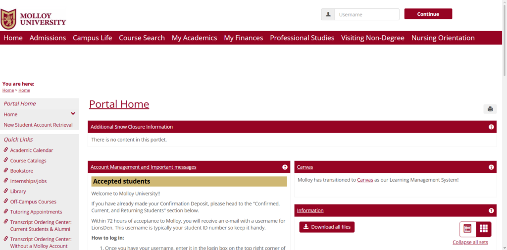 Molloy Lion Den Login