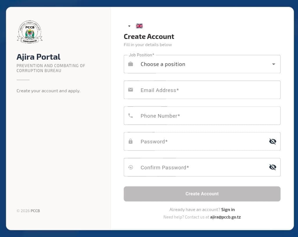 PCCB Portal Login & Register (Ajira PCCB)