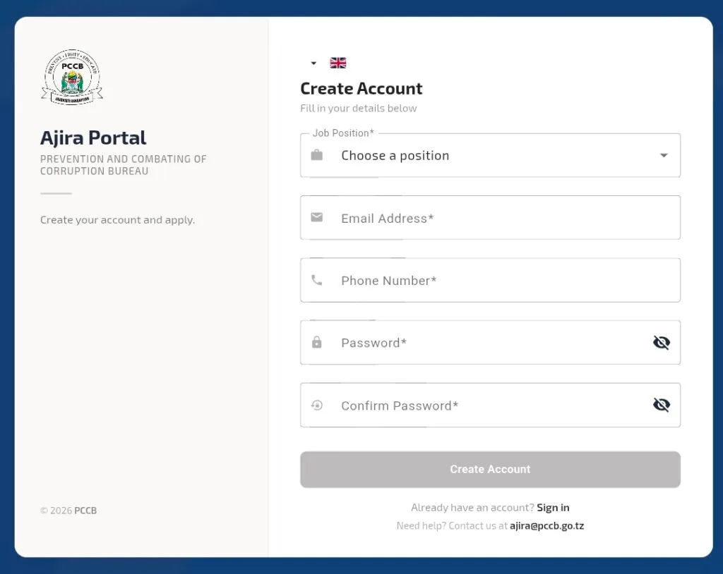 PCCB Portal Login & Register (Ajira PCCB)